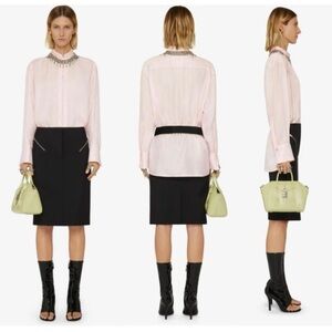 GIVENCHY LOGO 4G Silk Zip-front Jacquard Satin Shirt Long Sleeve Blouse Tunic